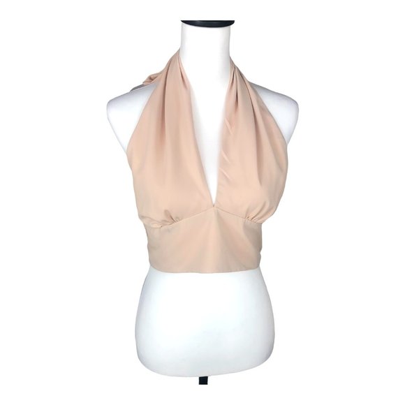 HYFVE Tops - HYFVE, HYFVE, HYFVE, V-Neck Beige Halter Crop Top Sizes M